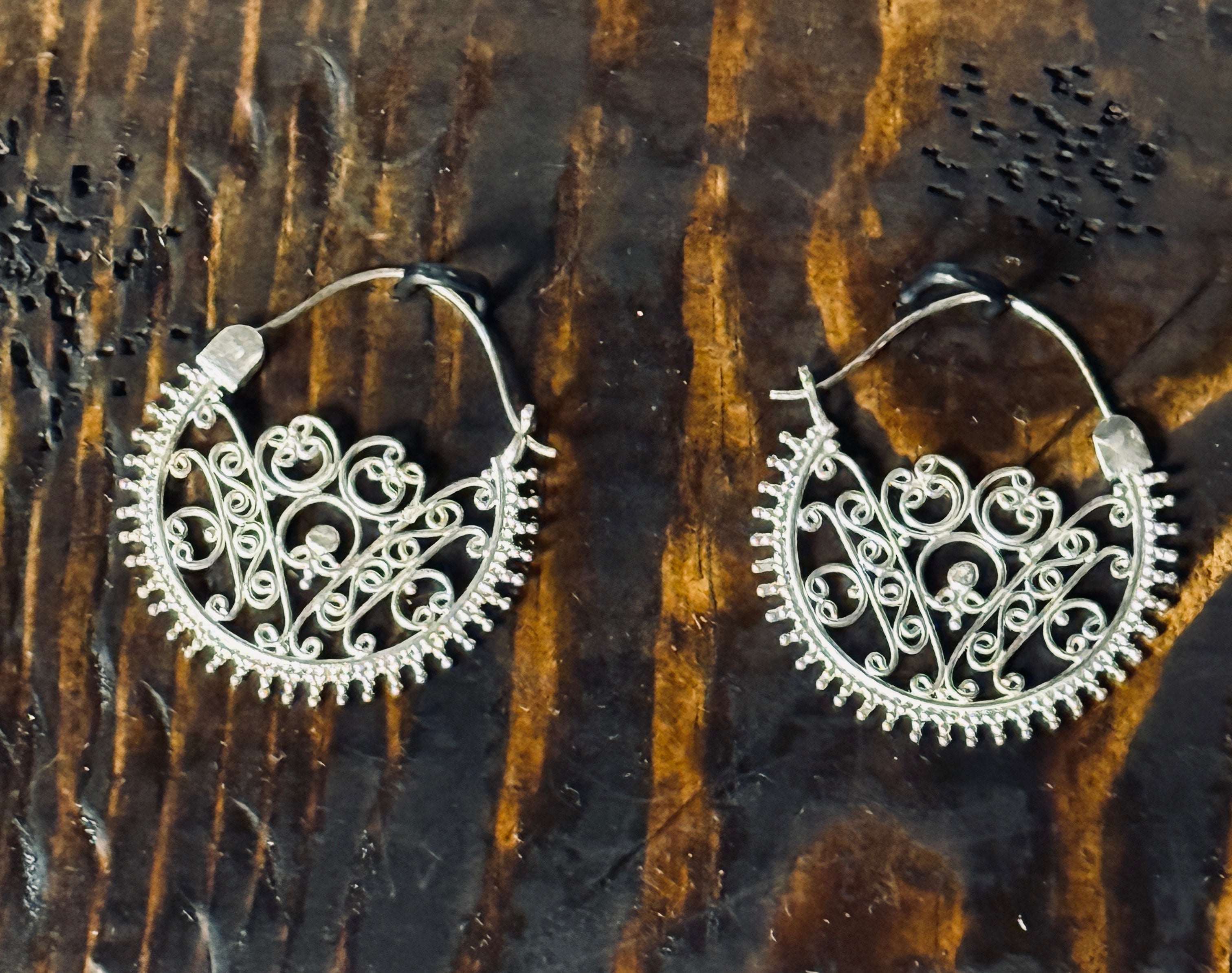 Balinese Sterling Silver Filigree Hoop Earrings