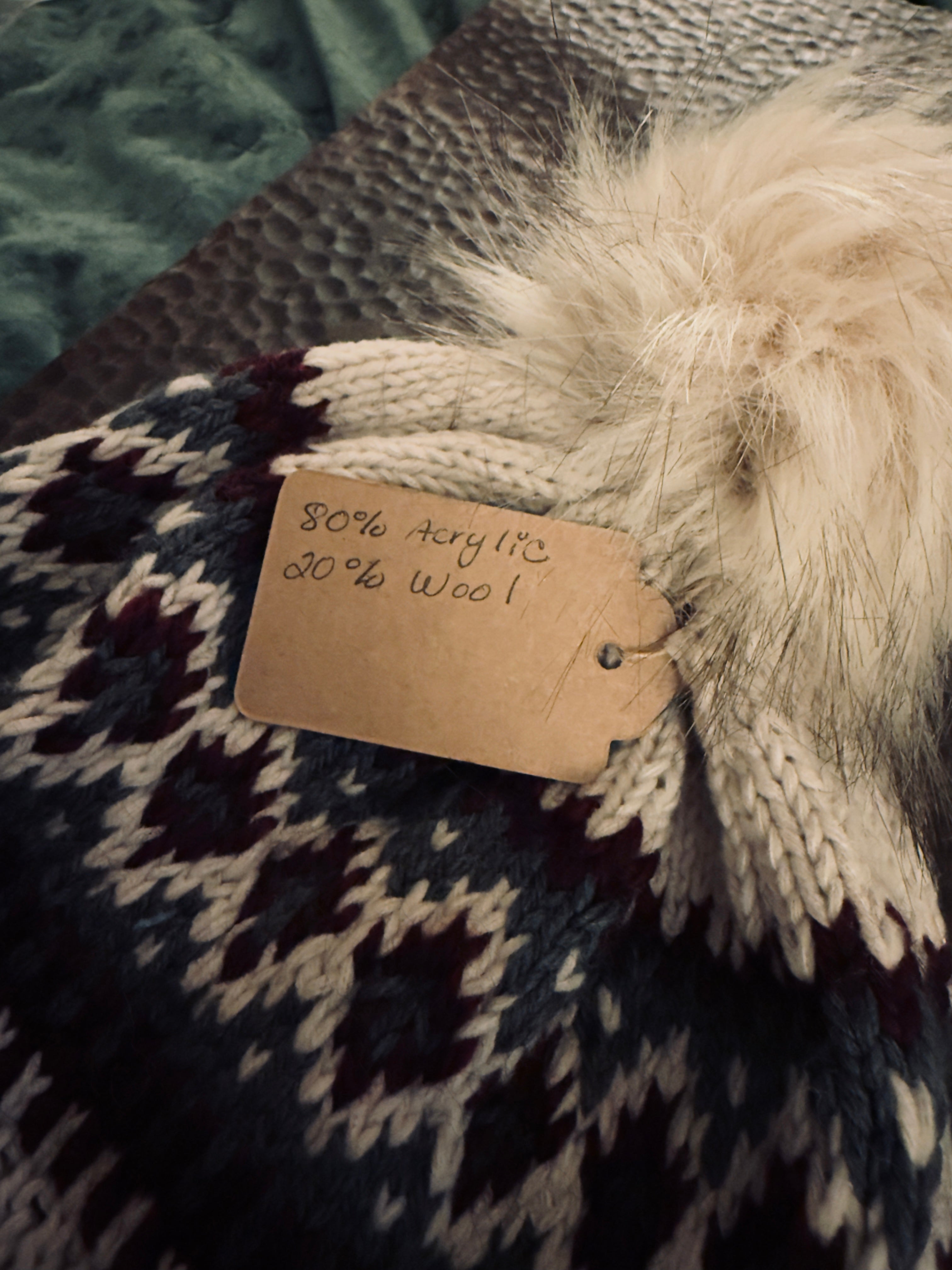 Burgundy and Blue Fair Isle Beanie