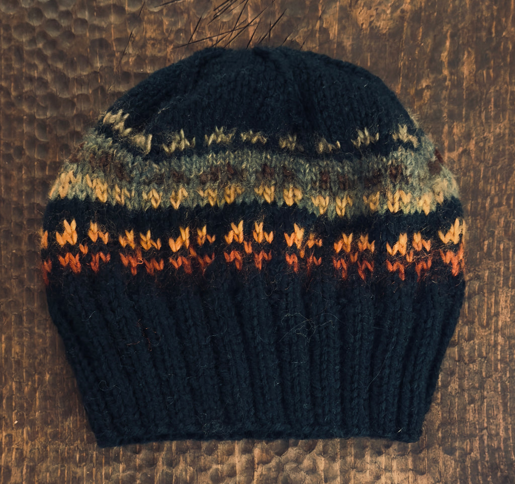 Wool-Rich Emerald Beanie With Vivd Fair Isle Pattern