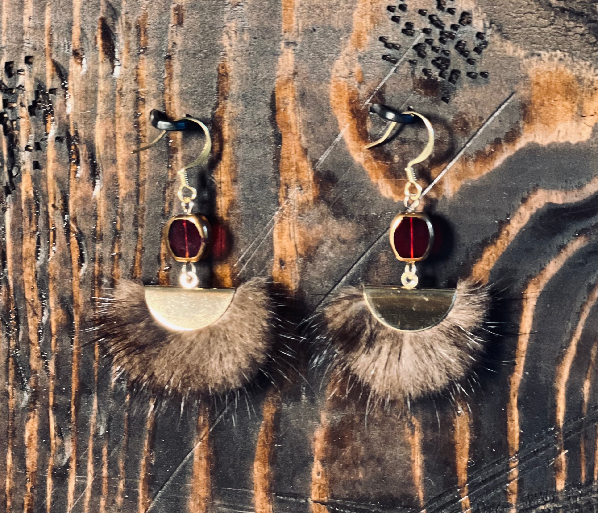 BROWN MINK EARRINGS - RED