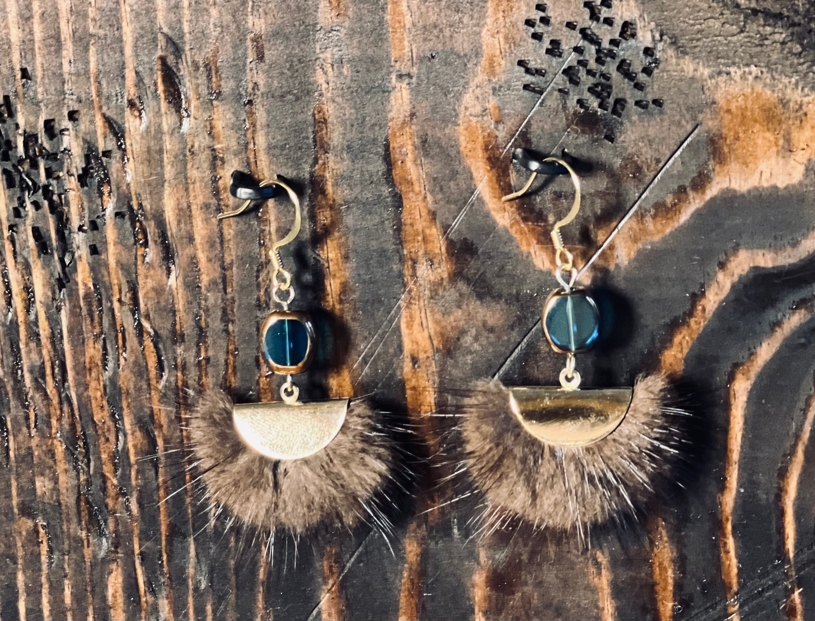 BROWN MINK EARRINGS - BLUE