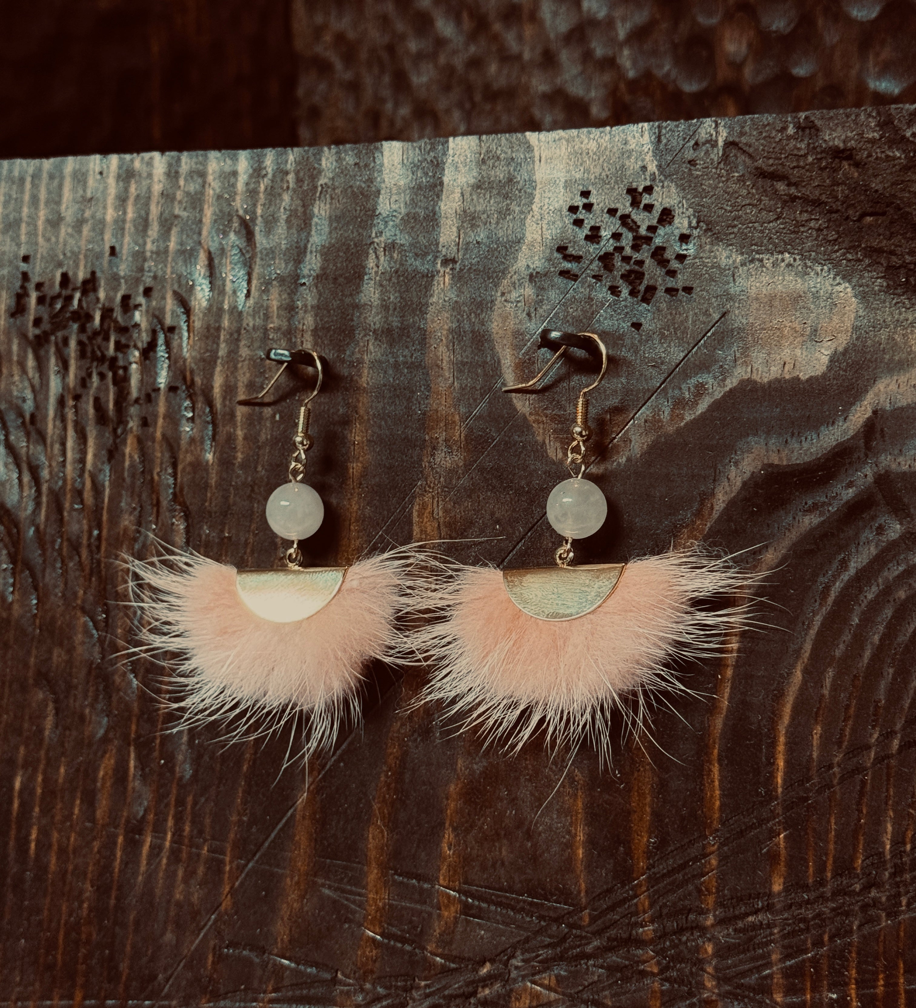 121 - PINK Mink & Rose Quartz Earrings