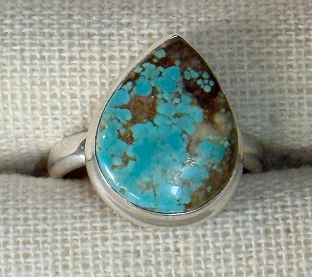 TEARDROP TURQUOISE RING IN STERLING SILVER SETTING - 8