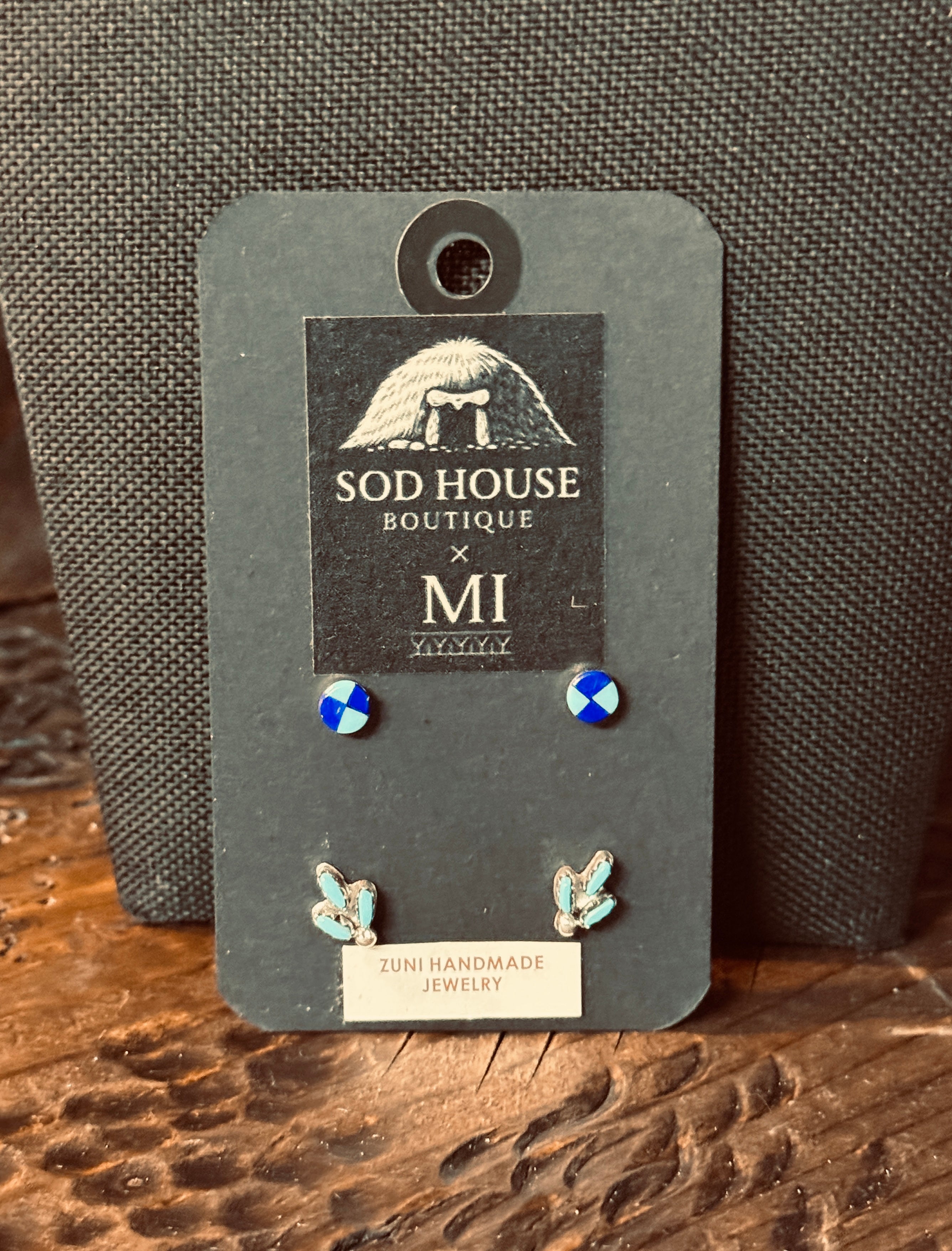 Turquoise and Checker Board Inlay Stud Set