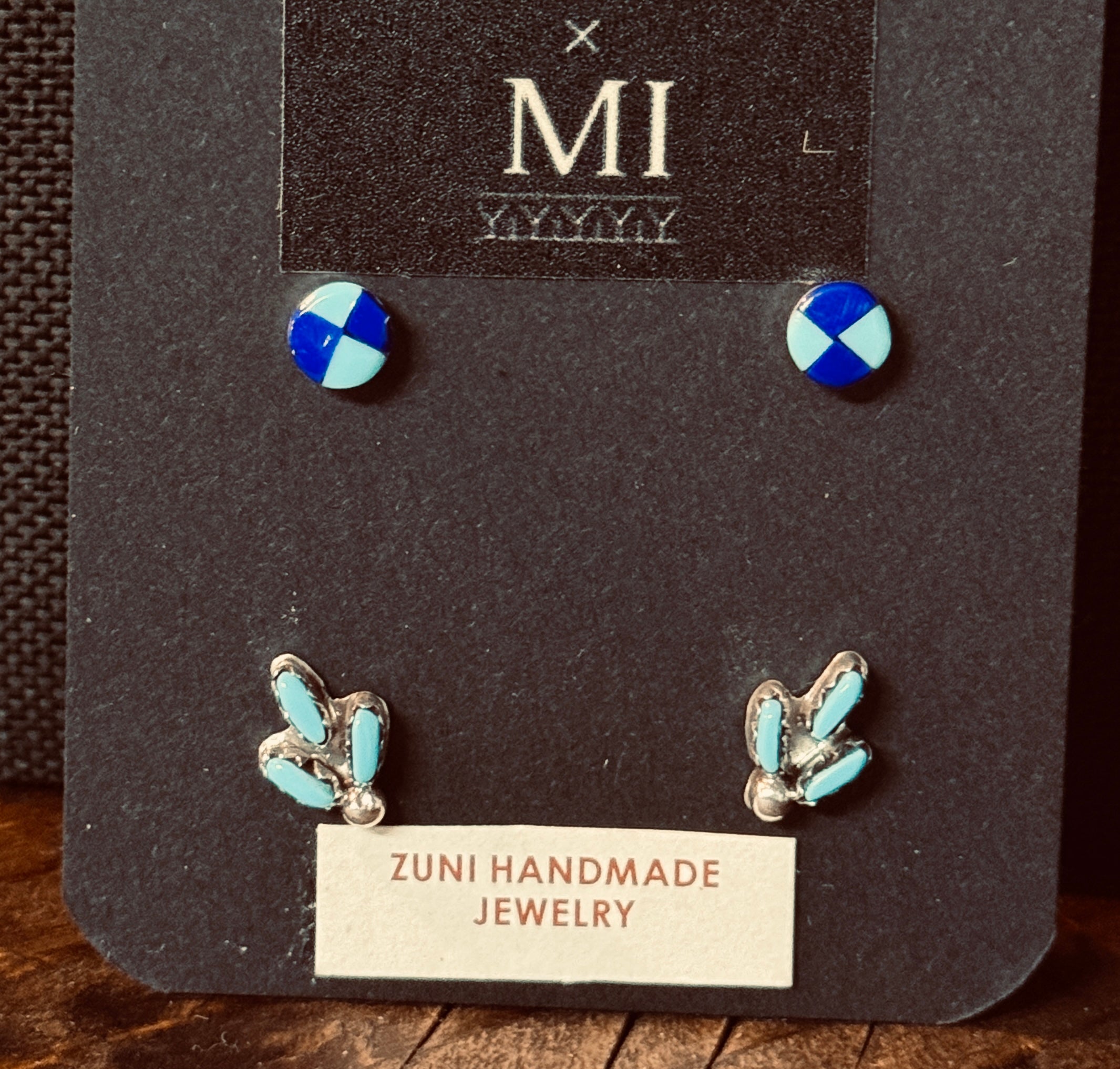 Turquoise and Checker Board Inlay Stud Set