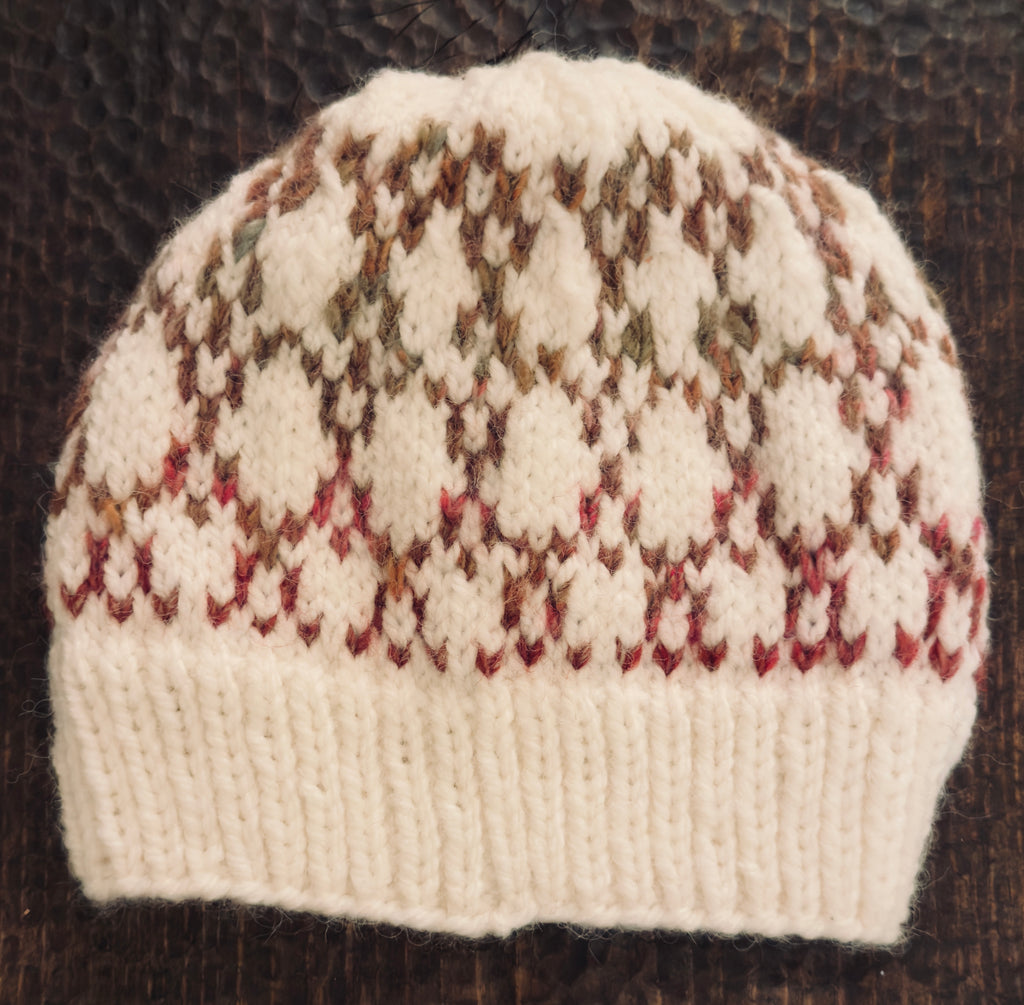 Warm Tones & White Thick Knit Fair Isle Beanie