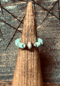 Turquoise and Desert Pearl Ring - Elastic 7-9
