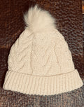 White Cable Knit beanie with Removable PomPom