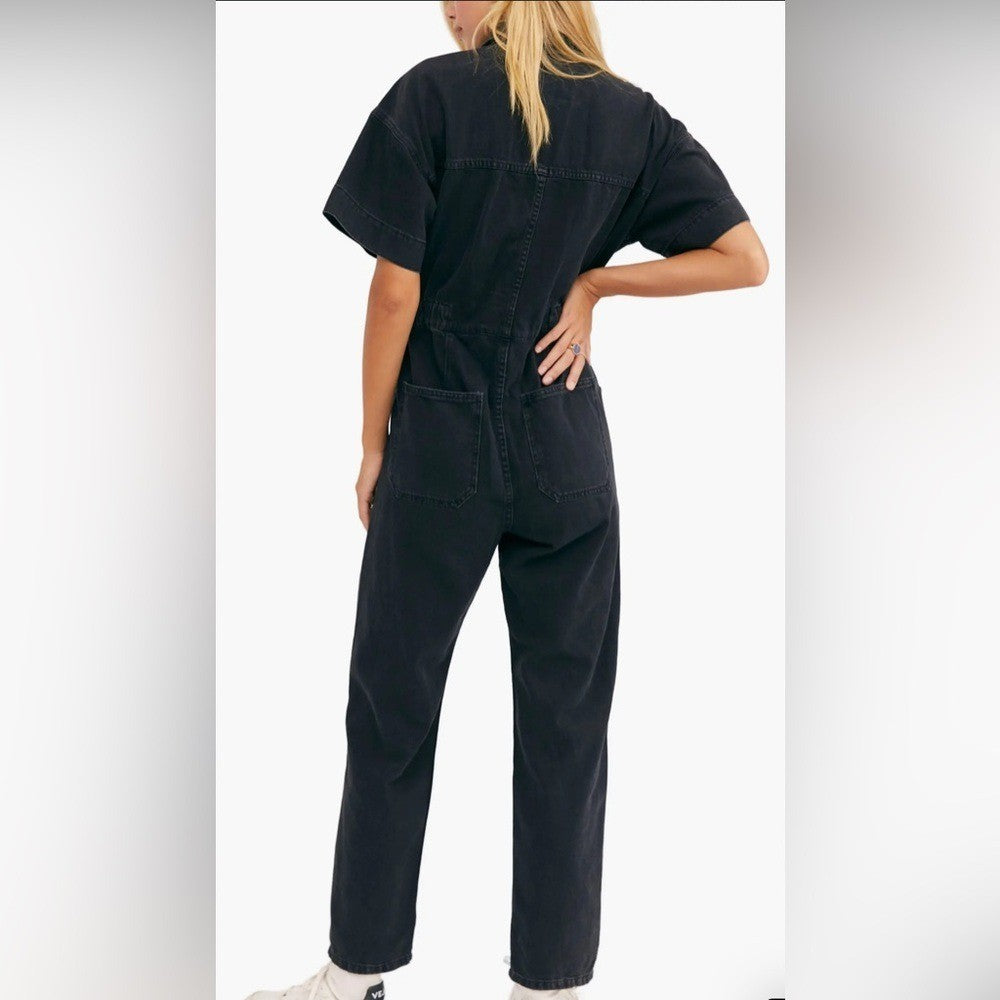 FREE PEOPLE WE THE FREE BLACK DENIM OVERALLS - **GENTLY USED** / SIZE M