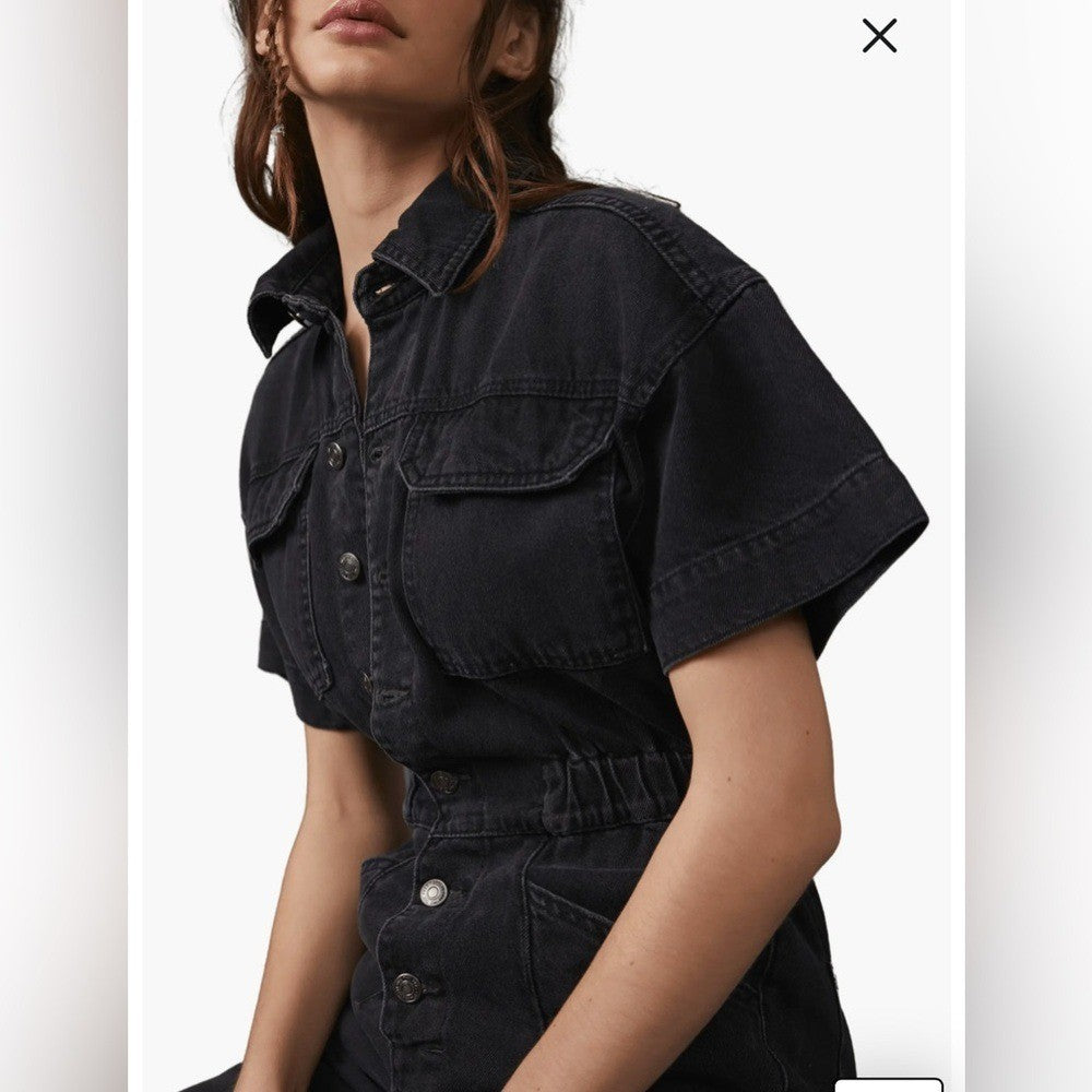 FREE PEOPLE WE THE FREE BLACK DENIM OVERALLS - **GENTLY USED** / SIZE M