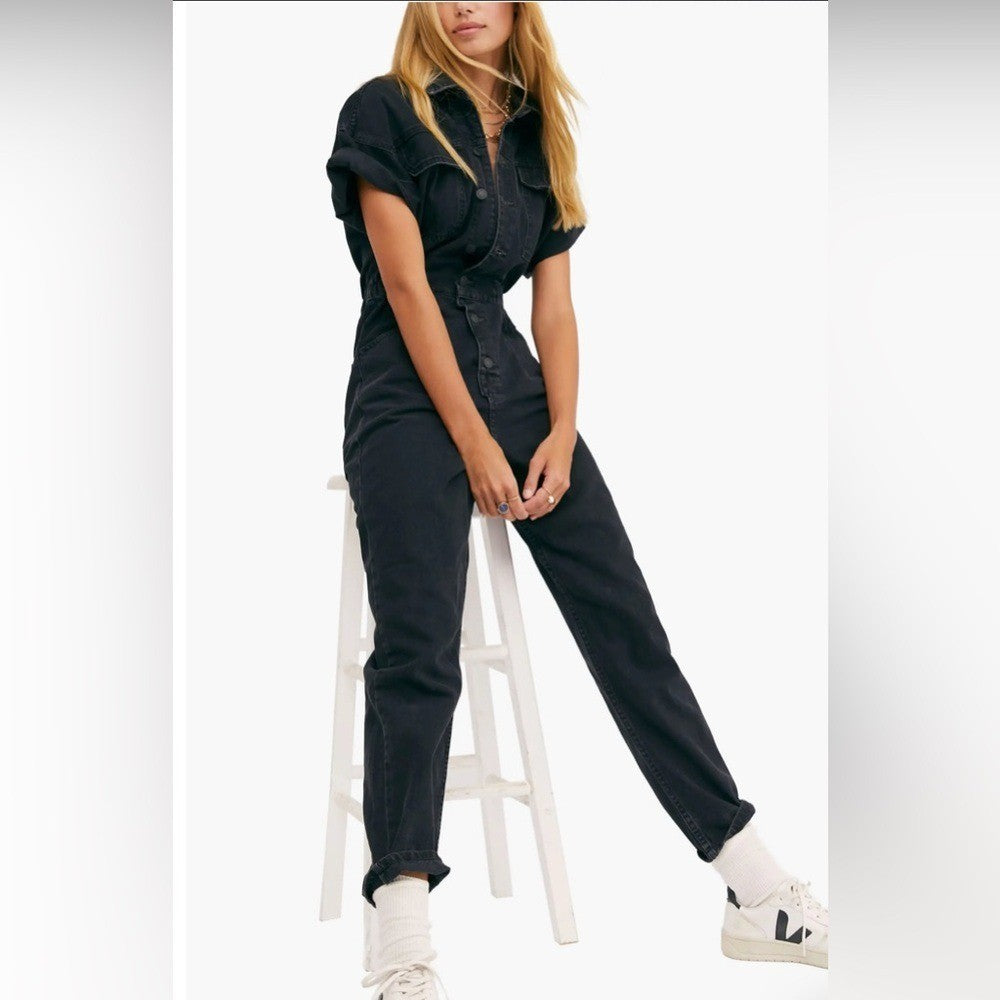 FREE PEOPLE WE THE FREE BLACK DENIM OVERALLS - **GENTLY USED** / SIZE M