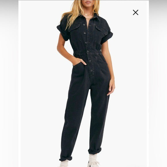 FREE PEOPLE WE THE FREE BLACK DENIM OVERALLS - **GENTLY USED** / SIZE M